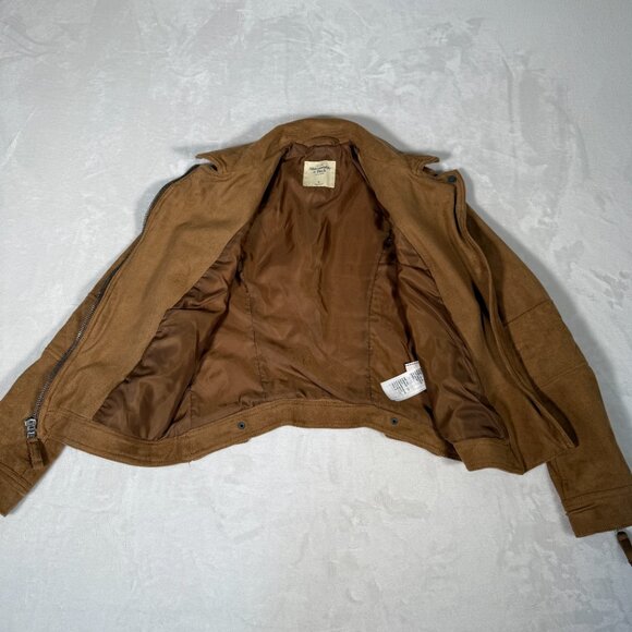 Abercrombie Fitch Biker Jacket Women Size S Brown Full Zip Faux Suede Moto GUC - Picture 8 of 16